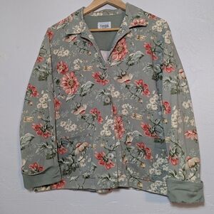 Vintage Cottagecore Whimsi Spring Easter Floral ButtonUp Sage Green Denim Jacket